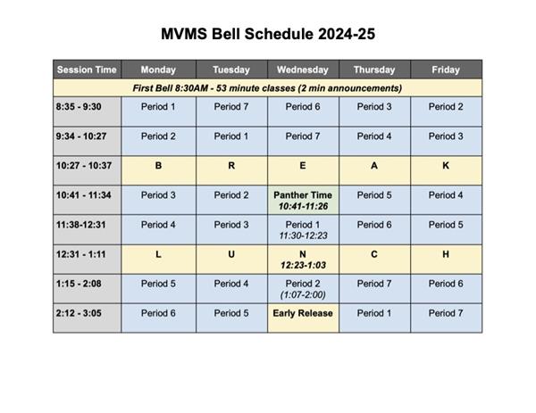 MVMS Bell Schedule 2024-25